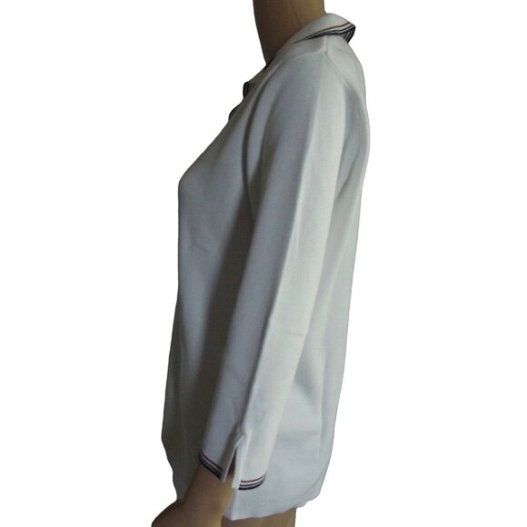 Karen Scott Medium White Red Black Ribbed V-Neck Henley Sweater nautical collar - Picture 5 of 7